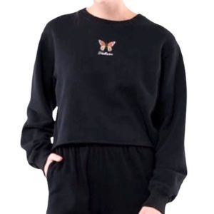 Hollister Cropped Boyfriend Crewneck Sweatshirt Fleece Butterfly Embroidered XS